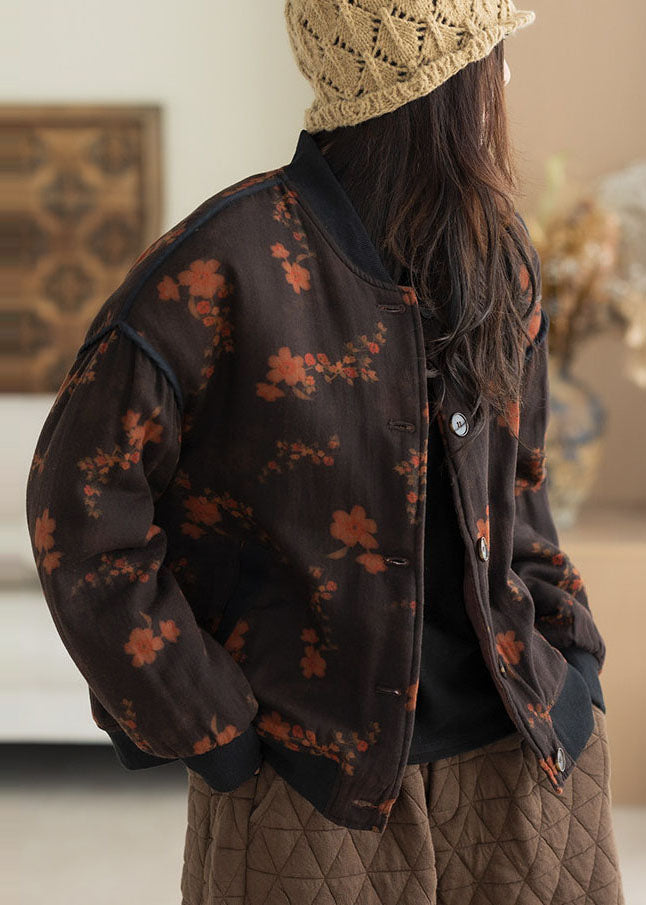 Red Floral Fine Cotton Filled Coat Oversized Winter