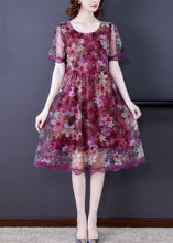 Load image into Gallery viewer, Red Lace Patchwork Tulle Dresses O Neck Short Sleeve