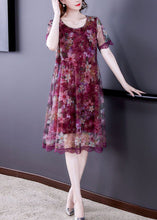 Load image into Gallery viewer, Red Lace Patchwork Tulle Dresses O Neck Short Sleeve