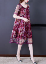 Load image into Gallery viewer, Red Lace Patchwork Tulle Dresses O Neck Short Sleeve