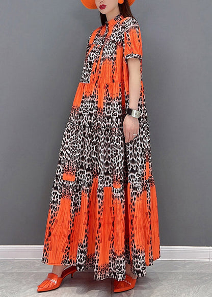 Red O-Neck Wrinkled Vacation Dresses Short Sleeve