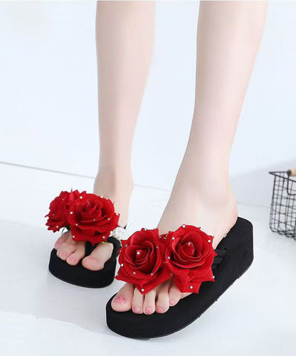 Red Platform Faux Leather Boutique Rose Thong Sandals