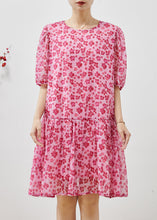 Load image into Gallery viewer, Red Print Chiffon Beach Dress Exra Large Hem Puff Sleeve