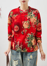 Load image into Gallery viewer, Red Print Cotton Shirts Chinese Style Spring