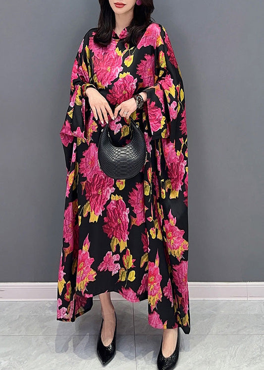 Red Print Cozy Long Dresses Long Sleeve