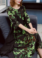 Red Print Patchwork Chiffon Dresses O Neck Wrinkled Summer