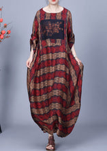 Load image into Gallery viewer, Red Print Pockets Patchwork Silk Long Dresses O Neck Spring