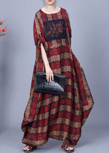 Load image into Gallery viewer, Red Print Pockets Patchwork Silk Long Dresses O Neck Spring