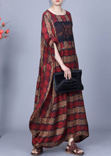 Load image into Gallery viewer, Red Print Pockets Patchwork Silk Long Dresses O Neck Spring