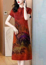 Load image into Gallery viewer, Red Print Vintage Silk Long Dress Tasseled Side Open Summer