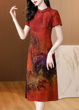 Load image into Gallery viewer, Red Print Vintage Silk Long Dress Tasseled Side Open Summer