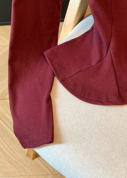 Red Ruffled Patchwork Cotton T Shirt Slash Neck