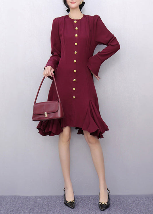 Red Ruffled Patchwork Solid Maxi Dress Fall