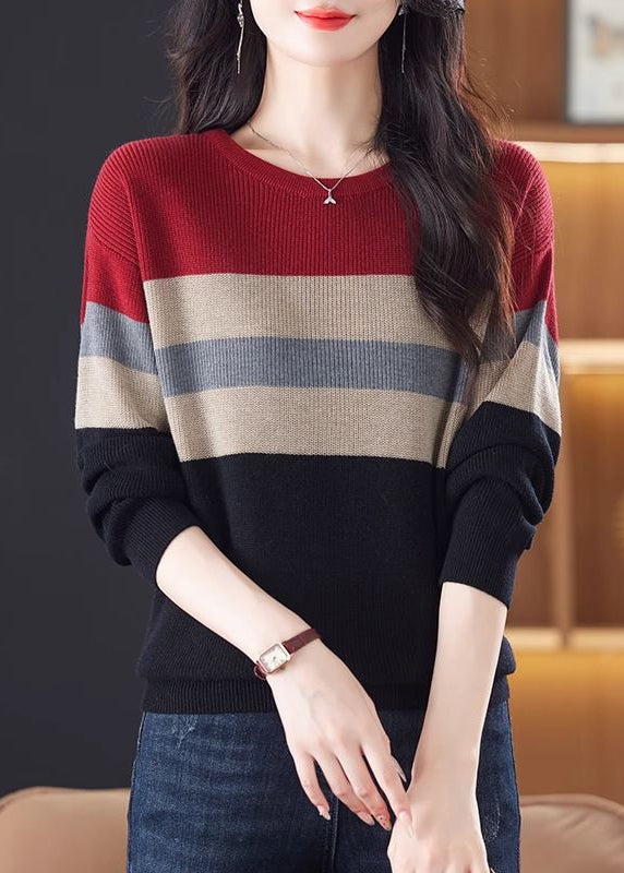 Red Striped Knit Knit Pullover Oversized Winter