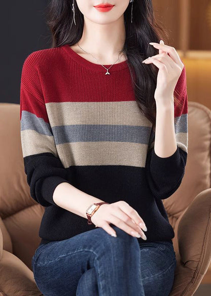 Red Striped Knit Knit Pullover Oversized Winter