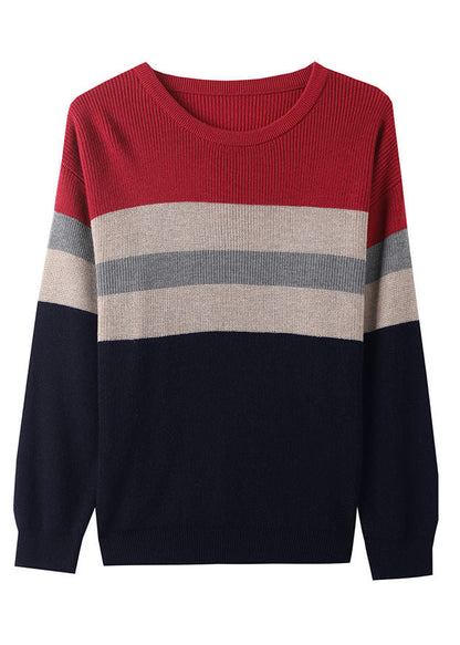 Red Striped Knit Knit Pullover Oversized Winter