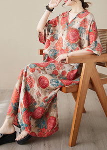 Red V Neck Patchwork Maxi Dress Summer
