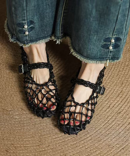 Red Walking Sandals Splicing Breathable Hollow Out Cowhide Leather
