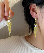 Load image into Gallery viewer, Regular Gold Alloy Pearl Tassel Drop Earrings