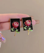 Regular Gold Sterling Silver Overgild Rose Drip glaze Stud Earring