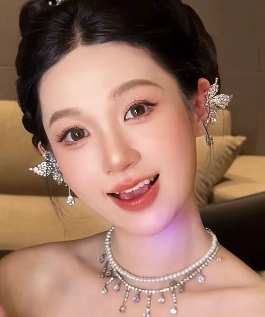 Regular Silk Copper Zircon Butterfly Water Droplet Stud Earrings