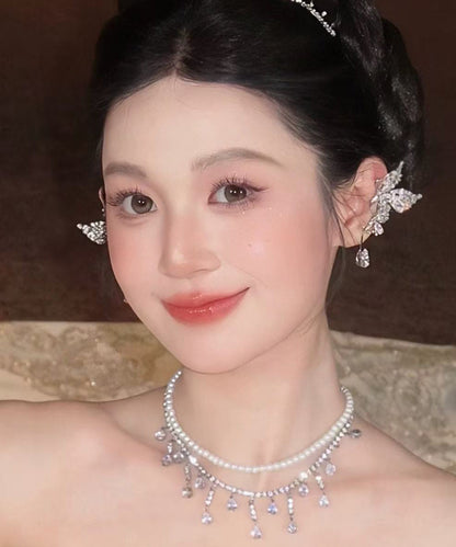 Regular Silk Copper Zircon Butterfly Water Droplet Stud Earrings