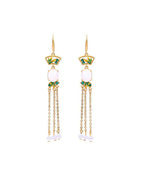 Regular White Copper Overgild Jade Enamel Tassel Drop Earrings