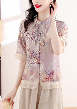 Load image into Gallery viewer, Retro Apricot Stand Collar Tasseled Print Linen Two Pieces Set Summer