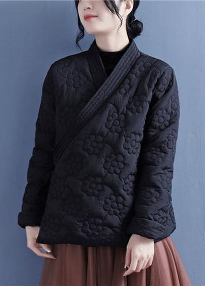 Retro Beige Lace Up Stereoscopic Floral Fine Cotton Filled Jackets Spring
