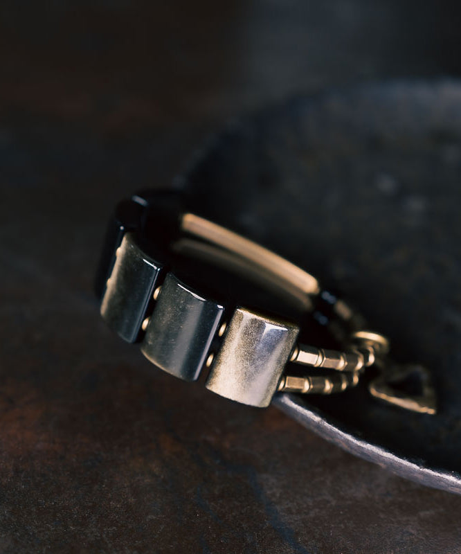 Retro Black Alloy Obsidian Unisex Bracelet