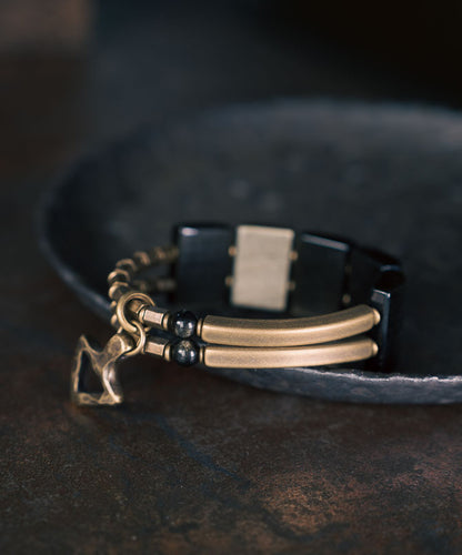 Retro Black Alloy Obsidian Unisex Bracelet