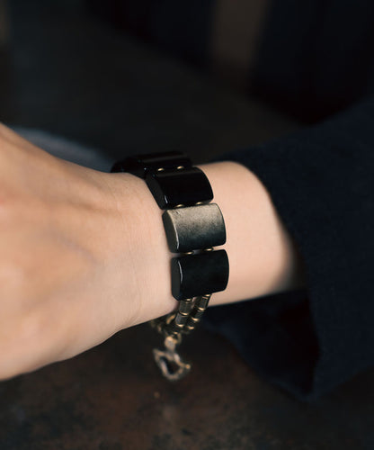Retro Black Alloy Obsidian Unisex Bracelet