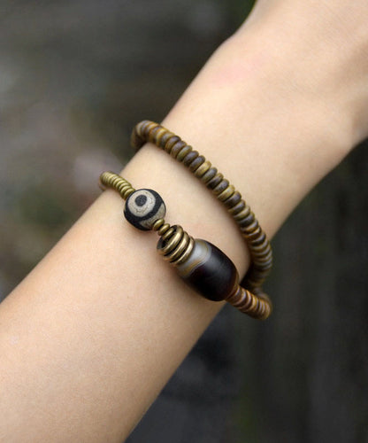 Retro Black Copper Ebony Double-Layer Beading Unisex Chain Bracelet