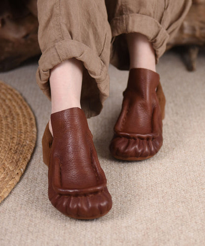 Retro Black Cowhide Leather Splicing Chunky Shoes