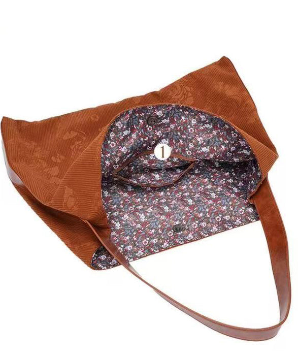 Retro Brown Jacquard Cotton Shoulder Bags