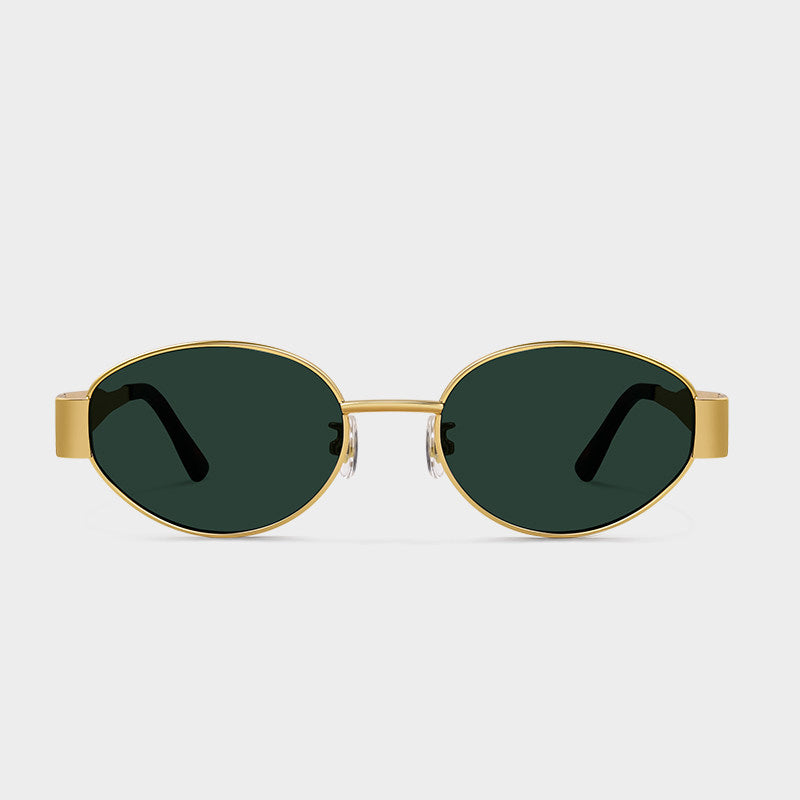 Retro Brown Metal Oval Concave Shaped Sunglasses