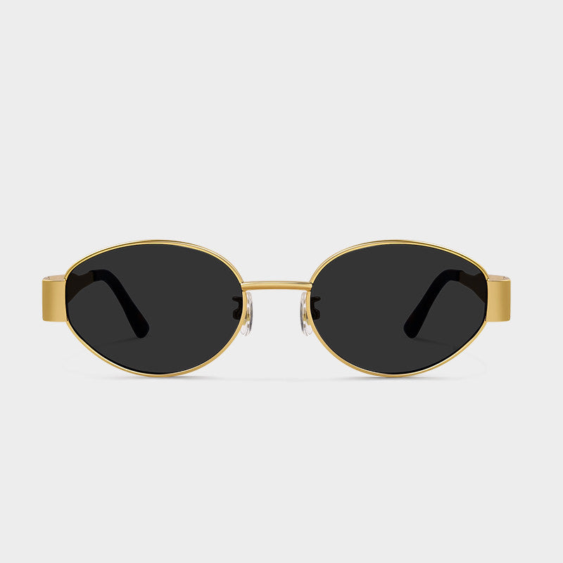 Retro Brown Metal Oval Concave Shaped Sunglasses