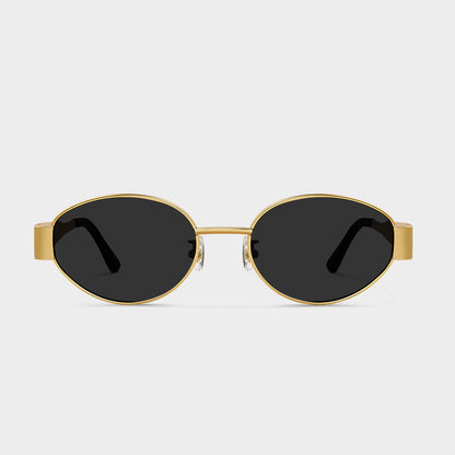 Retro Brown Metal Oval Concave Shaped Sunglasses