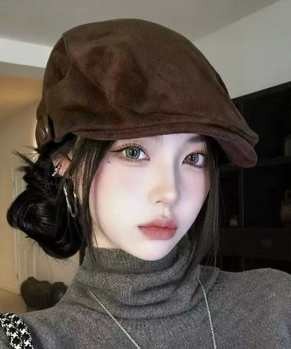 Retro Coffee Versatile Suede Breton Hat