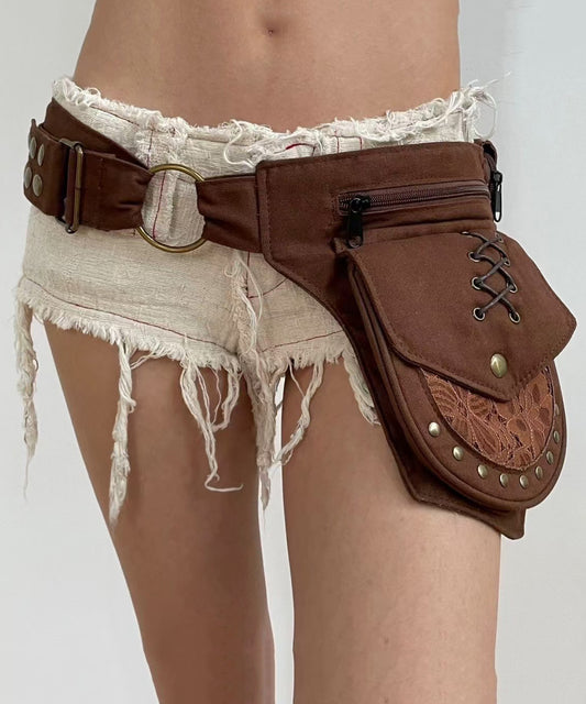 Retro Coffee Versatile Waist Side Pack Bag Rivet Wide Waist Seal
