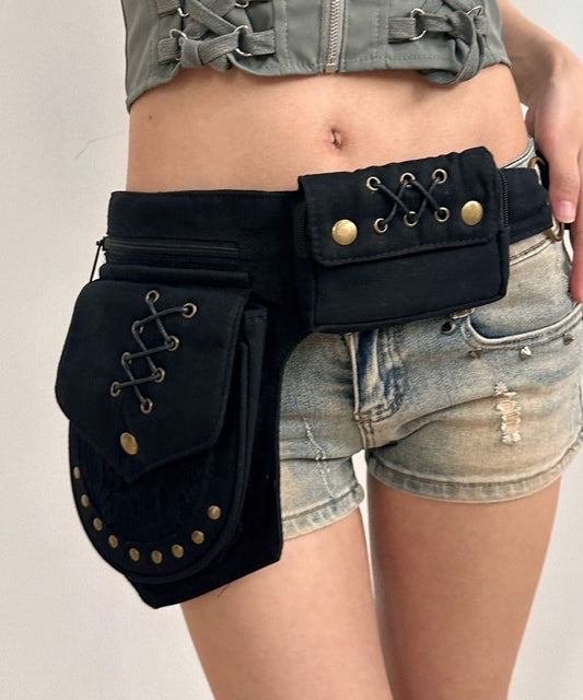 Retro Coffee Versatile Waist Side Pack Bag Rivet Wide Waist Seal