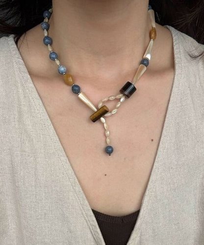 Retro Colorblock Alloy Shell Beading Pendant Necklace