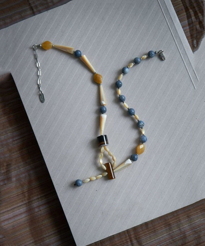 Retro Colorblock Alloy Shell Beading Pendant Necklace