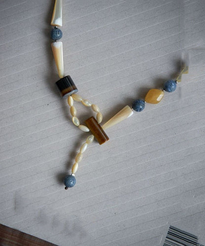 Retro Colorblock Alloy Shell Beading Pendant Necklace