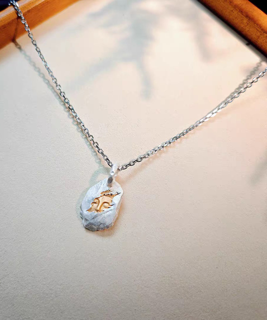 Retro Colorblock Asymmetric Emerge From The Stone Silver Pendant