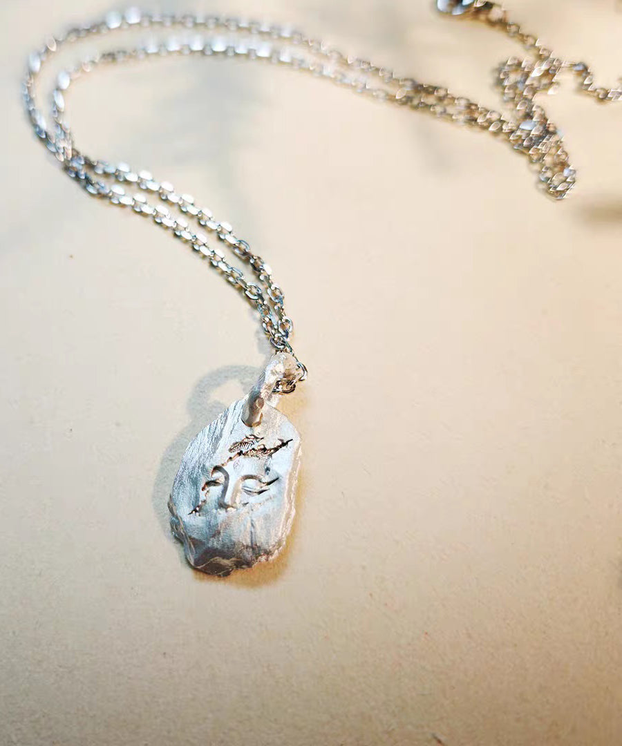 Retro Colorblock Asymmetric Emerge From The Stone Silver Pendant