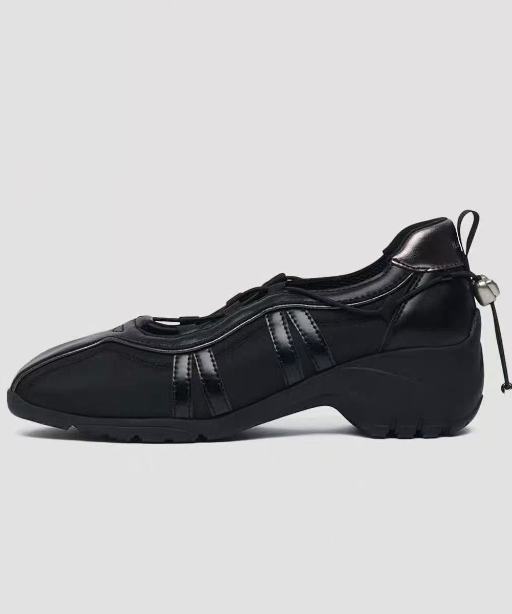 Retro Cross Strap Chunky Flat Shoes For Women Black Faux Leather