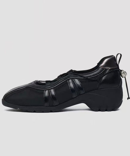 Retro Cross Strap Chunky Flat Shoes For Women Black Faux Leather