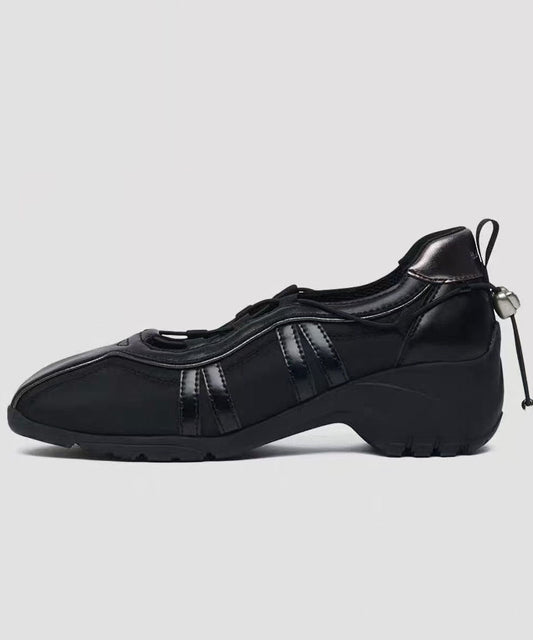 Retro Cross Strap Chunky Flat Shoes For Women Black Faux Leather