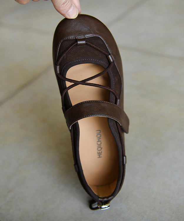 Retro Cross Strap Flat Shoes For Women Chocolate Sheepskin